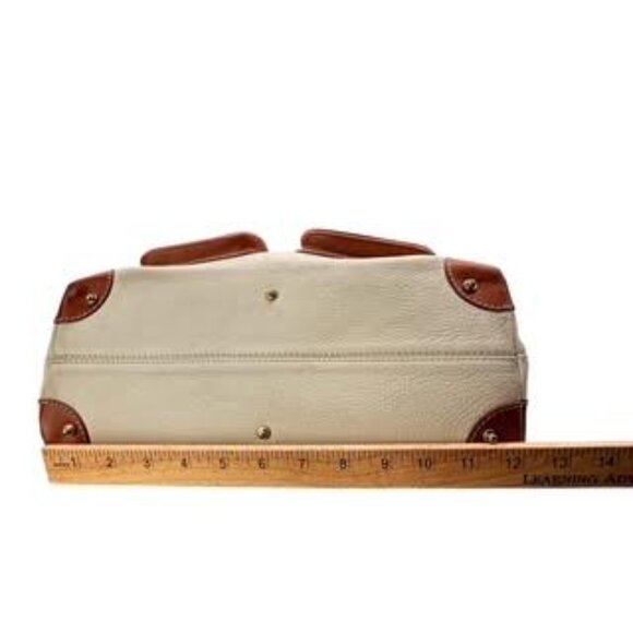 Dooney & Bourke Vintage  Pebbled Leather Satchel Tote | White Tan Trim Large Bag - Picture 8 of 14